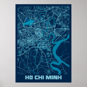 Poster Ho Chi Minh - Carte de la ville de paix du Vietnam