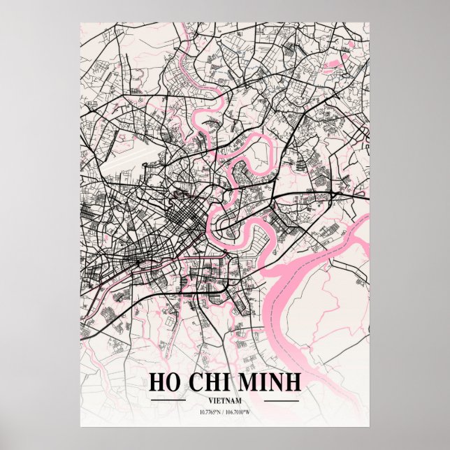 Poster Ho Chi Minh - Carte de la ville napolitaine du Vie (Devant)