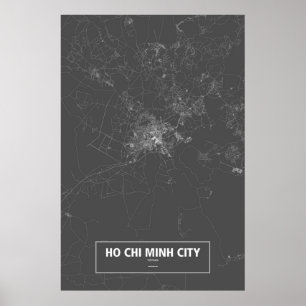 Poster Ho Chi Minh Ville, Vietnam (blanc sur noir)
