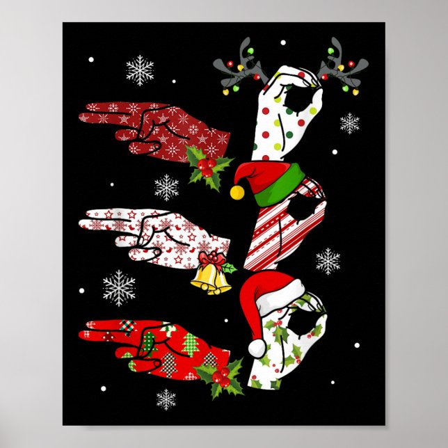 Poster Ho Ho Asl Langue des signes Fierté sourde Pajamas  (Devant)
