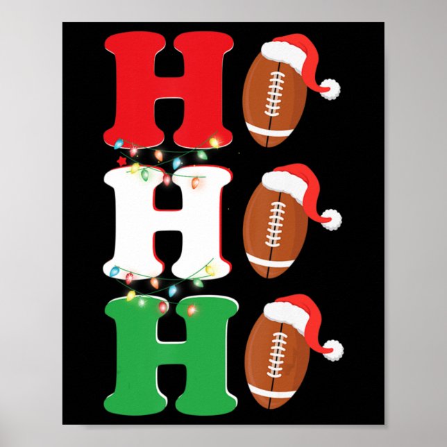 Poster Ho Ho Ho Santa Hat Fun Football Américain Noël (Devant)