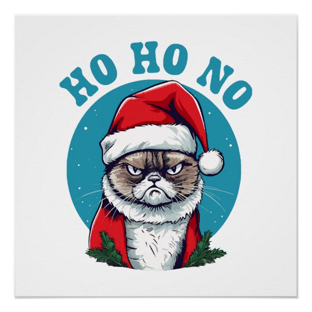 Poster Ho ho non - drôle de chat grumpy santa (Devant)