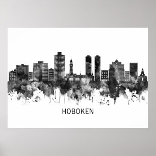 Poster Hoboken New Jersey Skyline BW