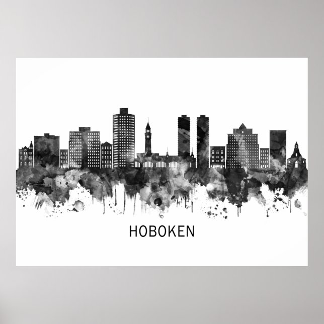 Poster Hoboken New Jersey Skyline BW (Devant)