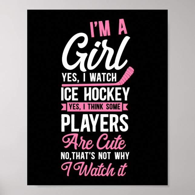Poster Hockey Sur Glace Je Suis Une Fille Oui, Je Regarde (Devant)