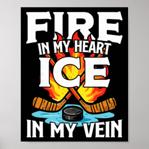 Poster Hockey sur glace vintage feu dans mon cœur glace d