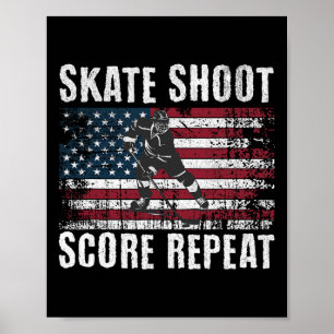 Poster Hockey Usa Drapeau Américain Drôle Quatre Juillet