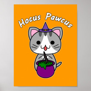 Poster Hocus Pawcus - Grey Tabby Chat - Écriture Blanche
