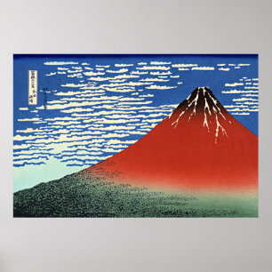 Poster Hokusai - Fuji, Montagnes par temps clair,