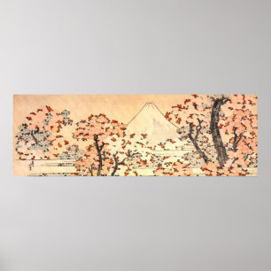Poster Hokusai Mt Fuji avec des cerisiers en fleurs