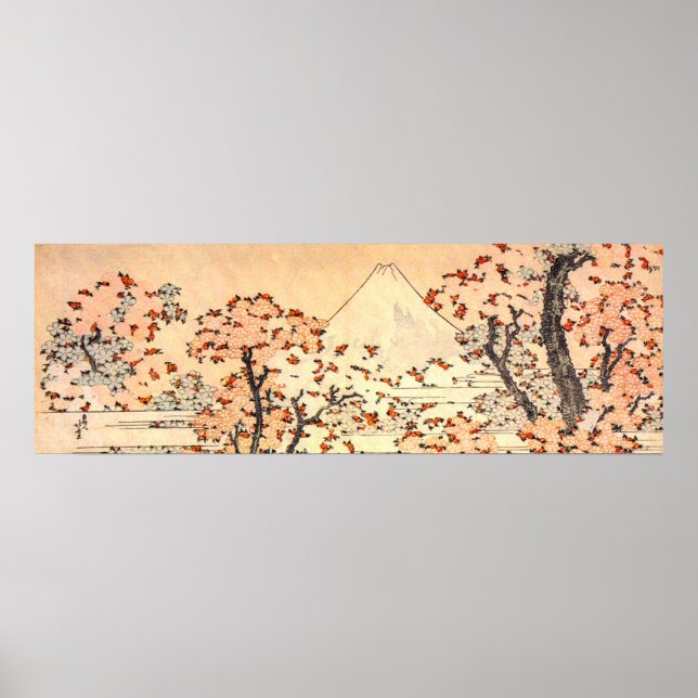 Poster Hokusai Mt Fuji avec des cerisiers en fleurs (Devant)