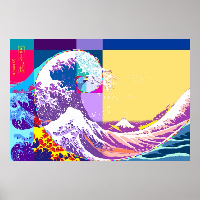 Poster Hokusai rencontre Fibonacci, Pop Art Style (Devant)