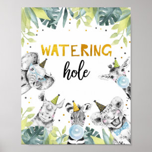 Poster Hole d'eau Safari Party Animaux Anniversaire
