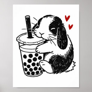 Poster Holland Lop Rabbit Aime Boba Tea Bunny Et Bubble