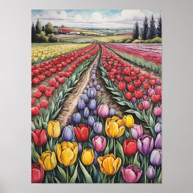 Poster Holland Tulips Field Tulip Art (Devant)