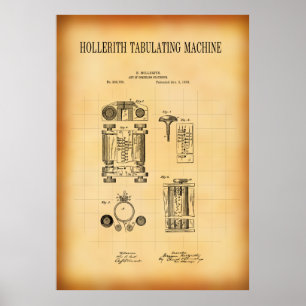 POSTER HOLLERITH TABULATING MACHINE BREVET 1889