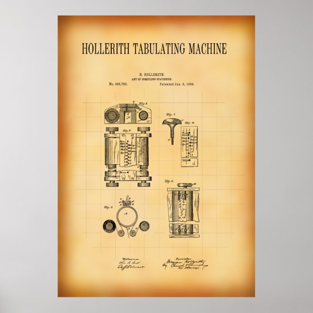 POSTER HOLLERITH TABULATING MACHINE BREVET 1889 (Devant)