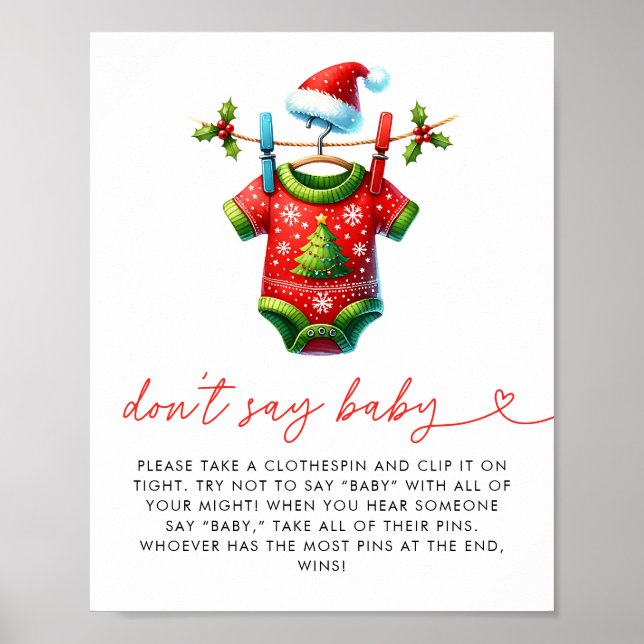 Poster Holly Christmas Père Noël Baby shower Ne pas dire  (Devant)