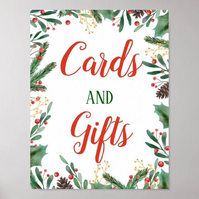 Poster Holly Feuilles Berry | Cartes Et Cadeaux - Panneau (Devant)