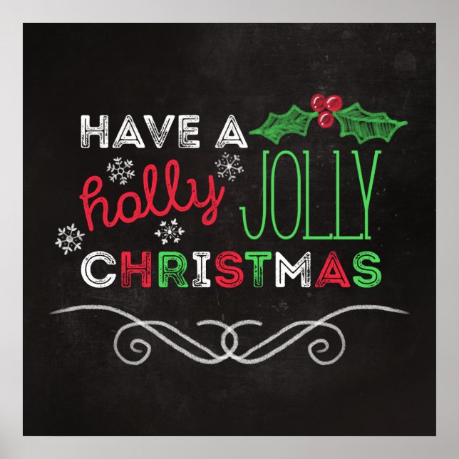Poster Holly Jolly Christmas Rustic Chalkboard (Devant)