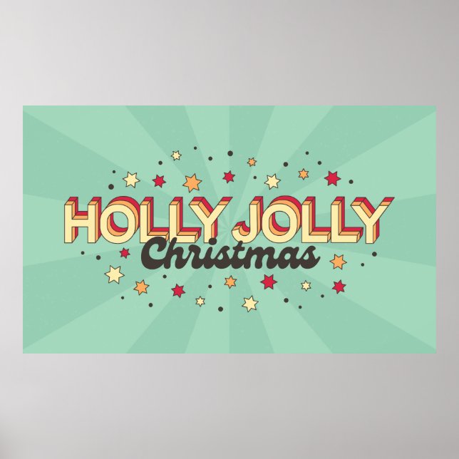 Poster Holly jolly rétro de Noël typographie (Devant)