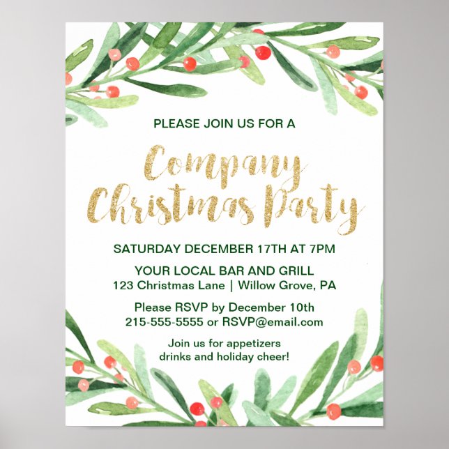 Poster Holly Wreath Company Invitation à la fête de Noël (Devant)