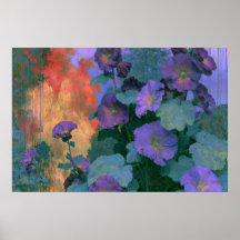 Hollyhocks dans un impressionnisme violet audacieu