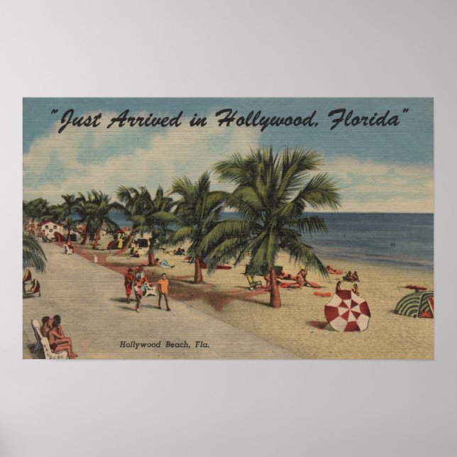 Poster Hollywood Beach, Floride - Vue sur la plage (Devant)