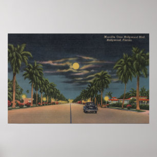 Poster Hollywood, FL - Lune vue sur Hollywood
