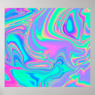 Poster Holographie Iridescente : Neon Marbled Texture