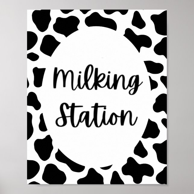 Poster Holy Cow Birthday Party Milking Station Sign (Devant)