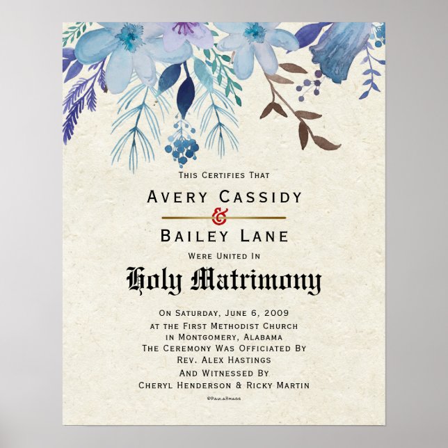 Poster Holy Matrimony ♥ Certificat Mariage (Devant)