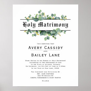 Poster Holy Matrimony ♥ Certificat Mariage