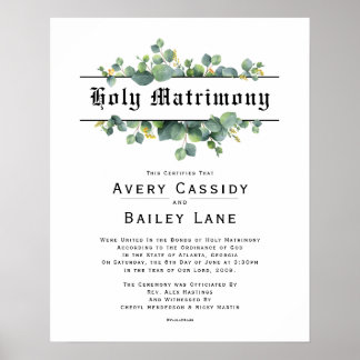 Poster Holy Matrimony ♥ Certificat Mariage