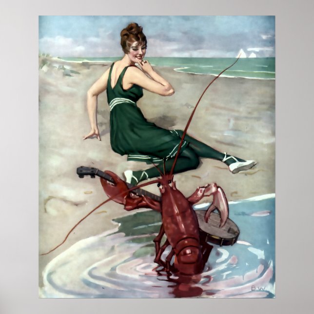 Poster Homard Avec Banjo Serenading Beach Girl (Devant)