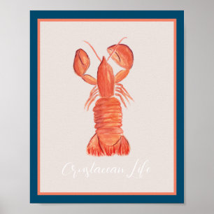 Poster Homard Écrevisse Crustacé Aquarelle  Terreuse