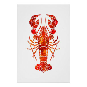 Poster Homard polygonal rouge