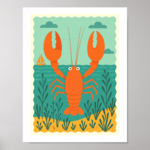 Poster Homard Rétro Océanique Vie Maritime Côtière