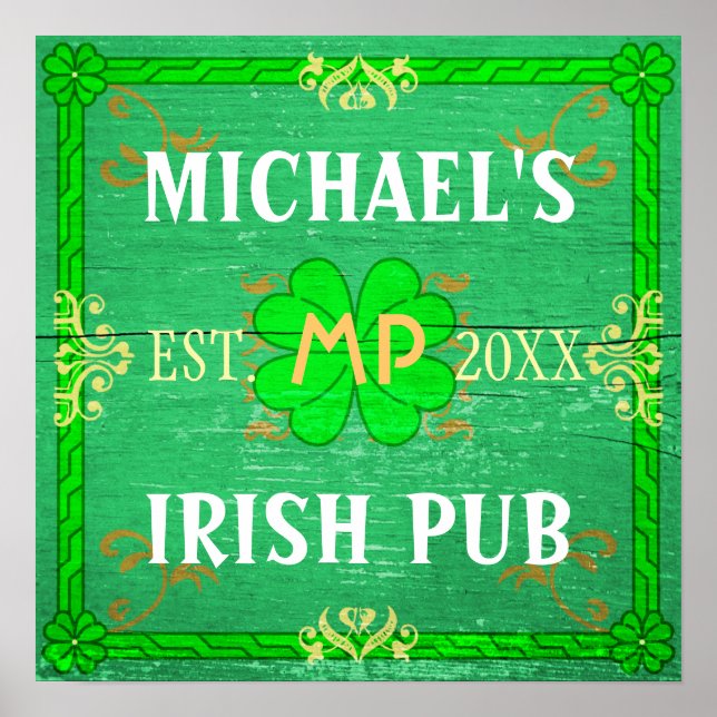 Poster Home Bar personnalisé Irish Pub Green (Devant)