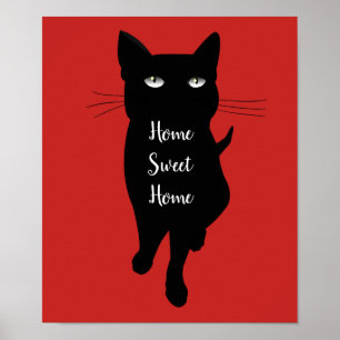 Poster Home Sweet Home citation Chat noir félin chite