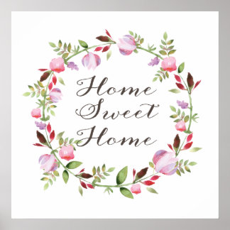 Poster Home Sweet Home dans une fleur de couronnes callig