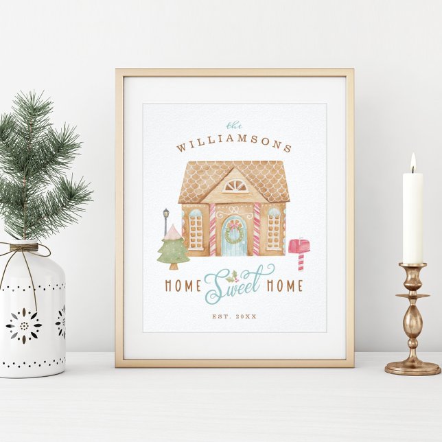 Poster Home Sweet Home Fun Aquarelle Gingerbread Maison (Créateur téléchargé)