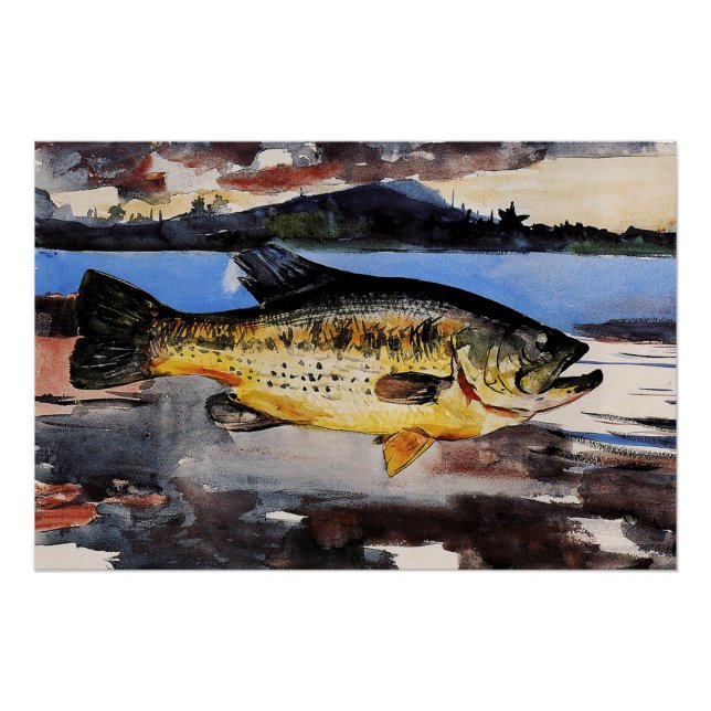 Poster Homer - Basse, poisson, art, (Devant)