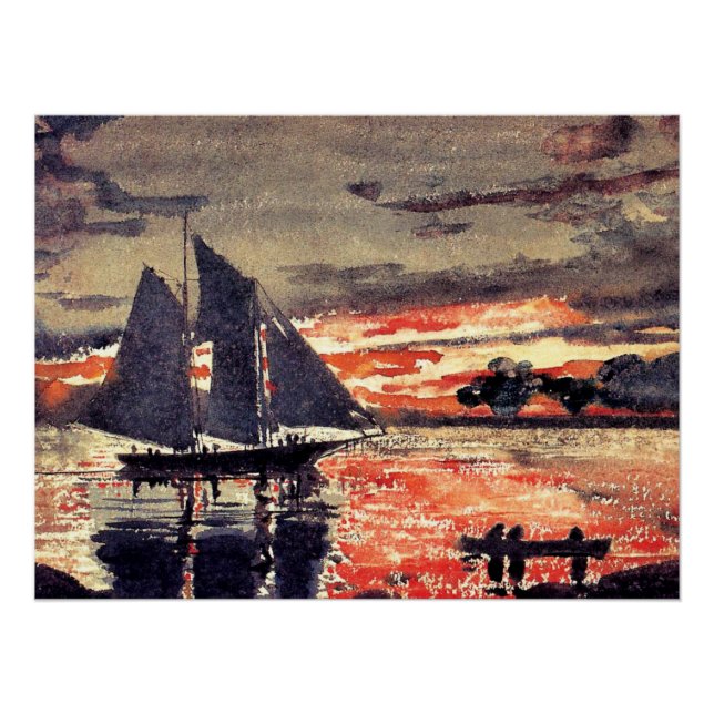 Poster Homer - Fires coucher de soleil, art, (Devant)