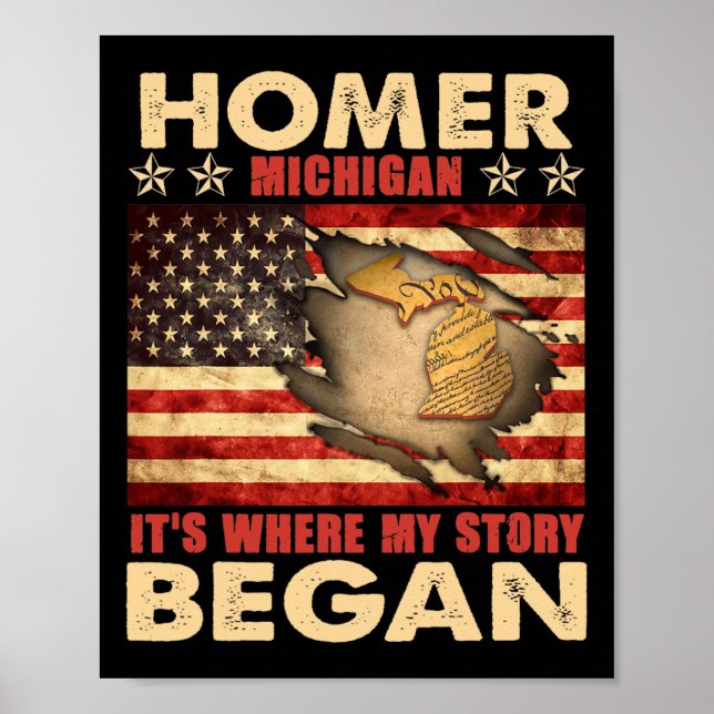 Poster Homer Michigan Usa Drapeau 4 juillet (Devant)