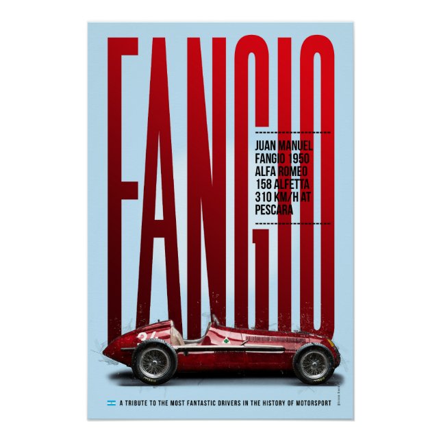 Poster Hommage à Juan Manuel Fangio Alfa 158 (Devant)