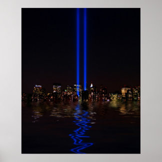 Poster Hommage au World Trade Center en lumière la nuit