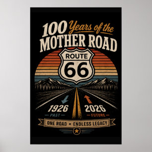 Poster Hommage rétro de la route 66 au coucher du soleil 