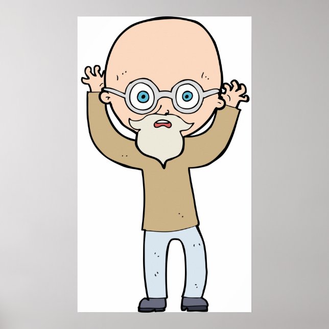 Poster Homme âgé drôle chauve excentrique avec barbe (Devant)