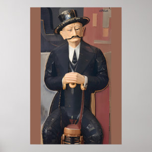 Poster Homme assis appuyé sur une canne